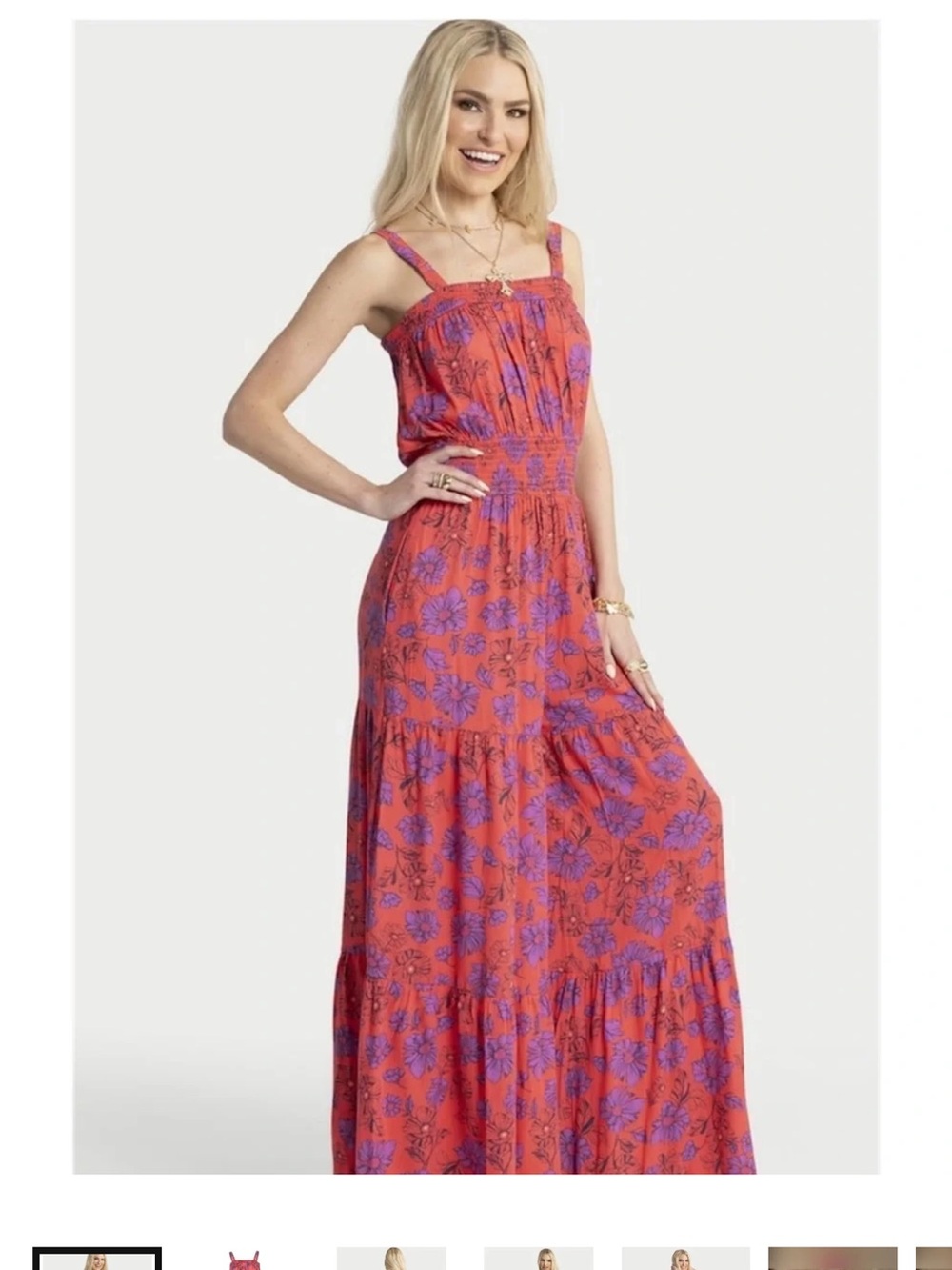 Jessica Simpson Women's Coral Floral Maxi Jumper with Purple Print